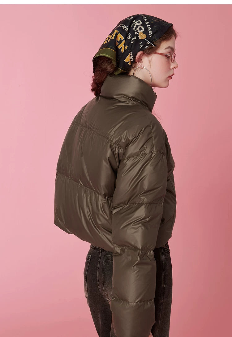 High-Neck Short White Duck Down Jacket