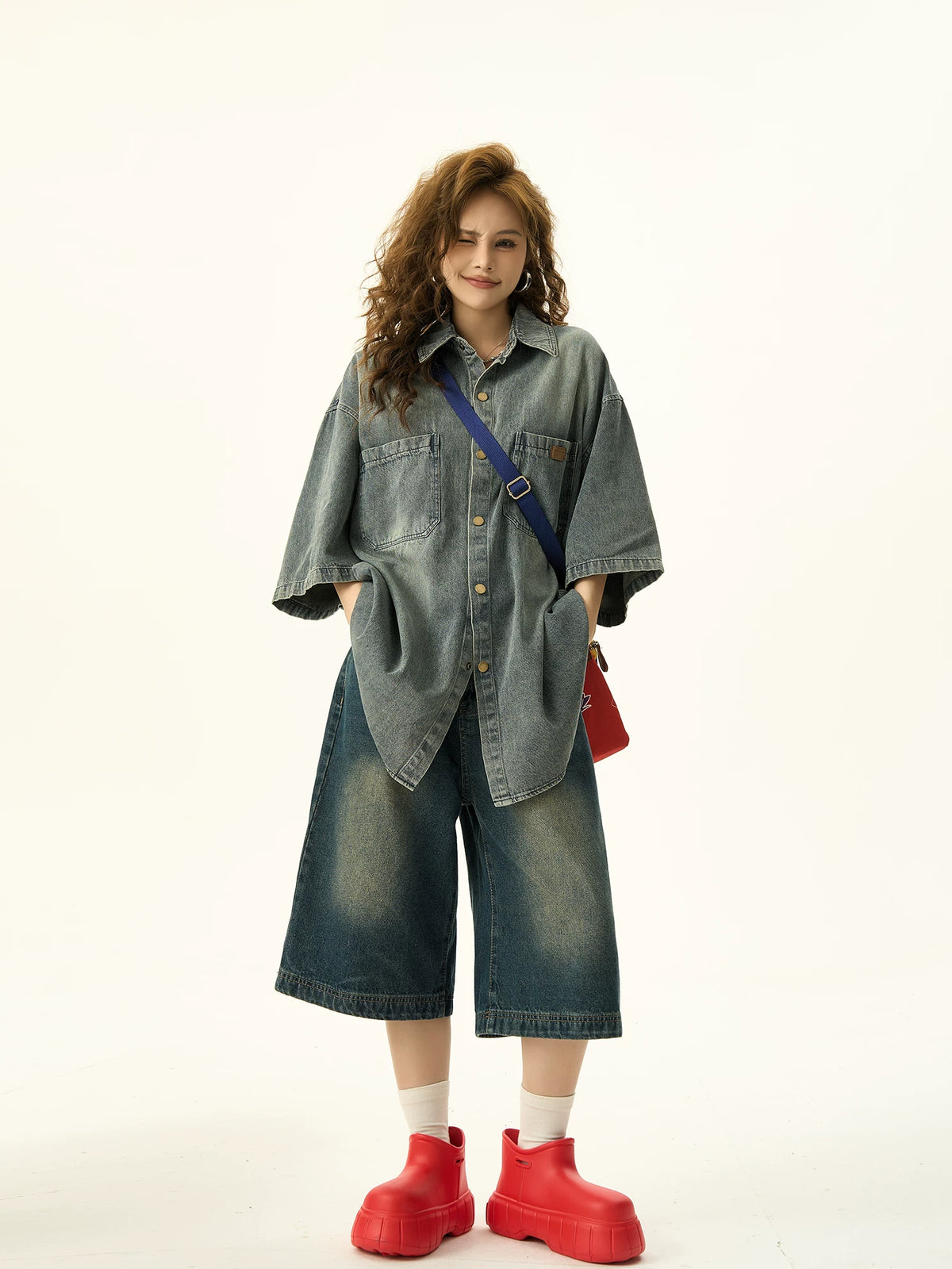 Washed Denim Short Sleeve Shirt