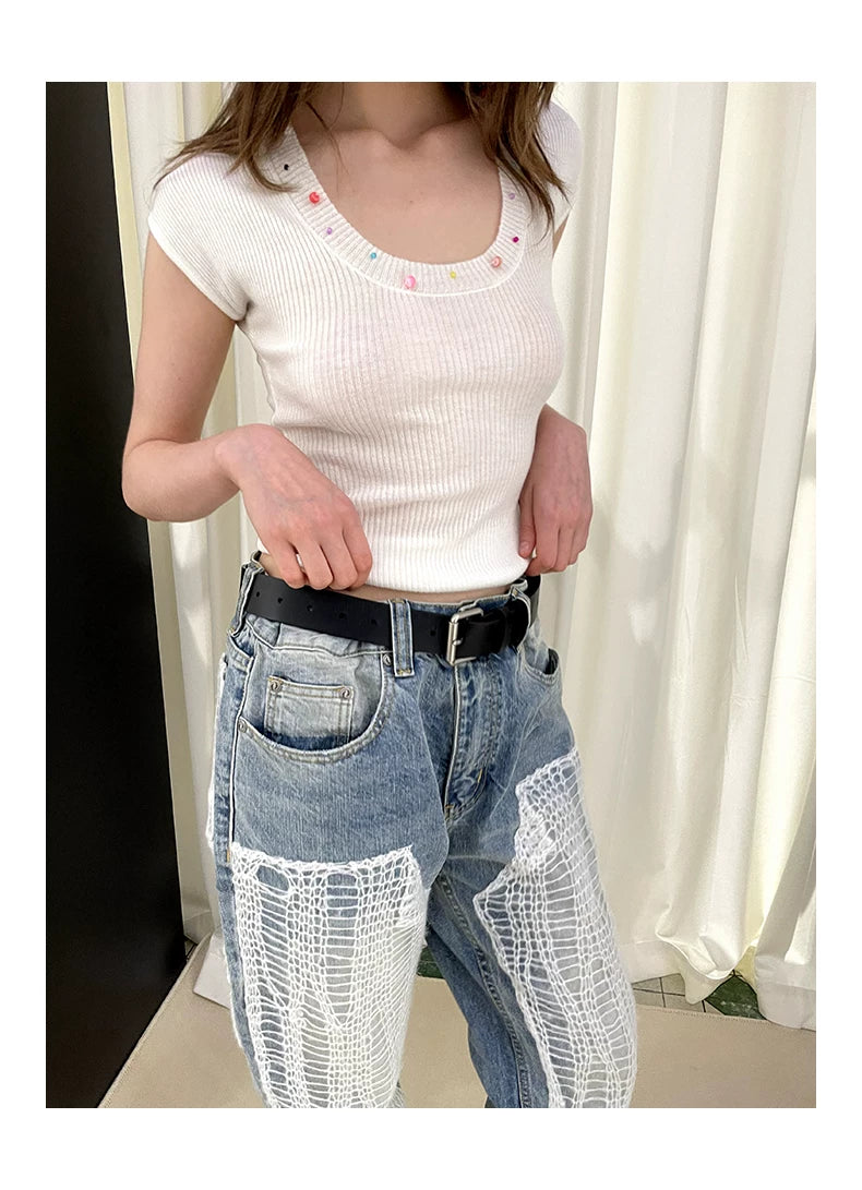 Pearl Design Knit Top