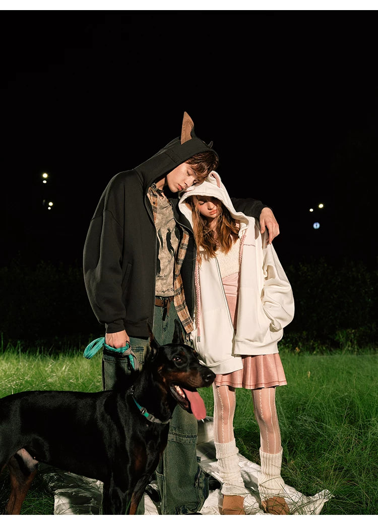 Ear Fleece Oversize Zipper Hoodie