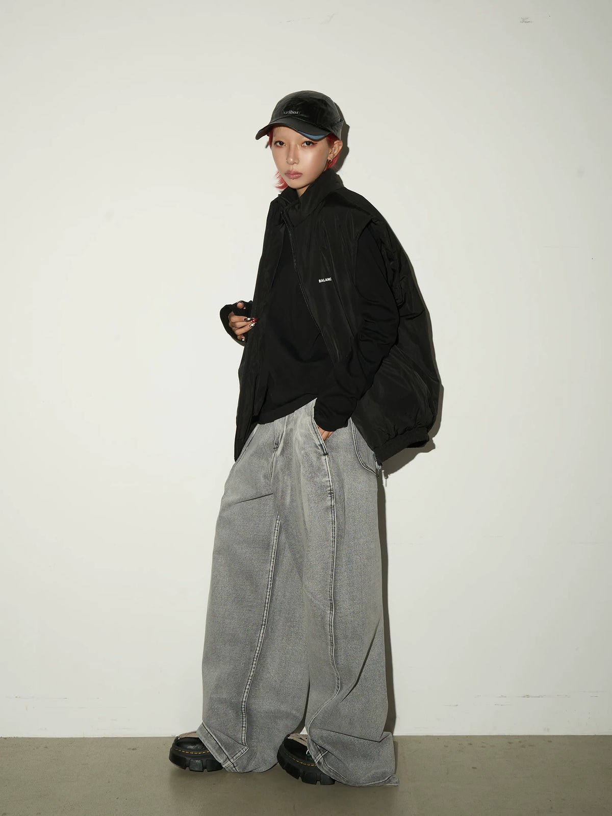 High Waist Pleats Washed Wide Leg Denim Jeans