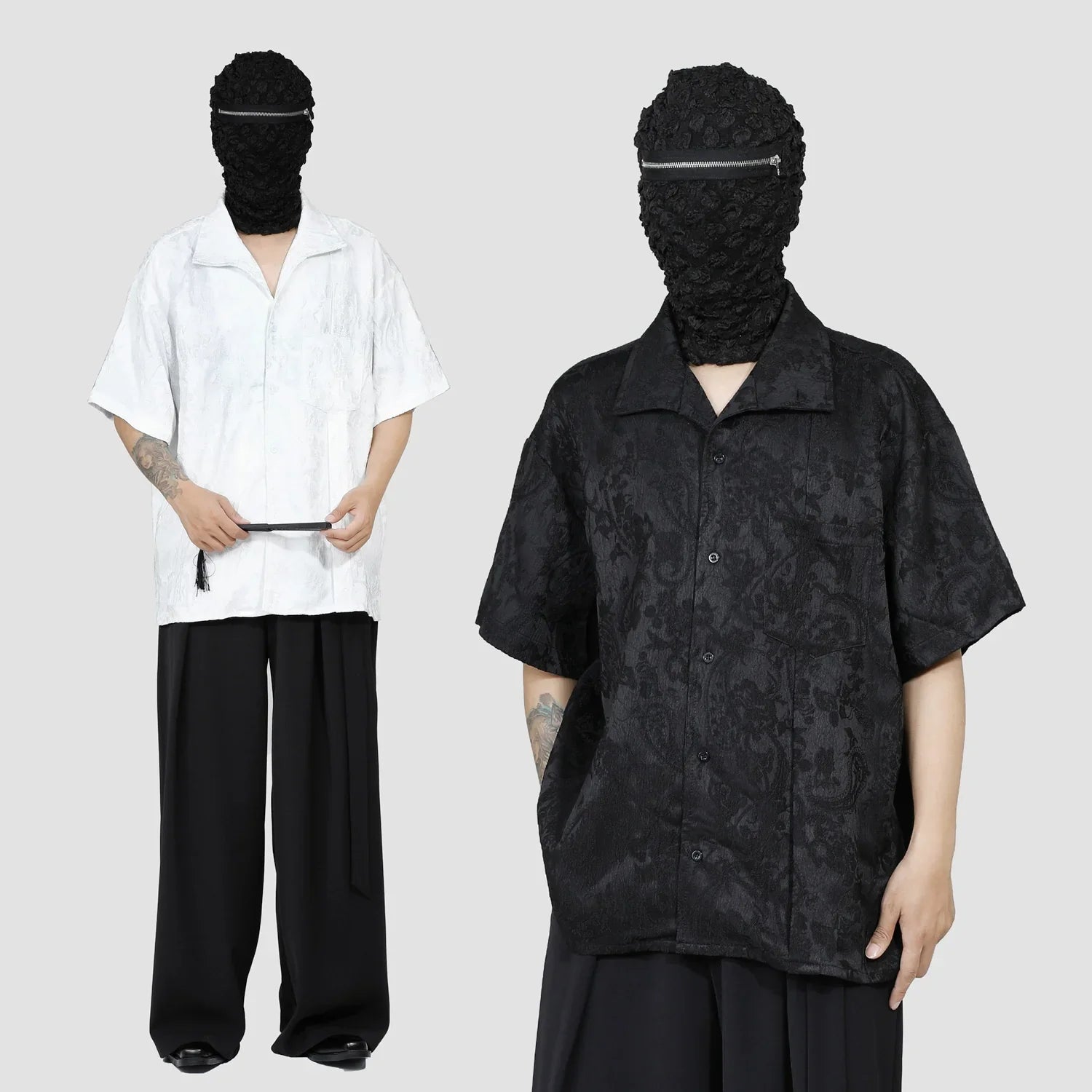 Side Slit Jacquard Short Sleeve Shirt
