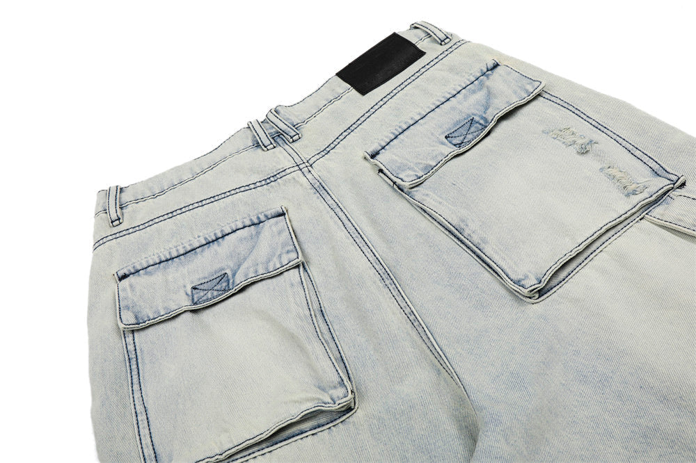 Acid-Washed Wide-Leg Cargo Shorts