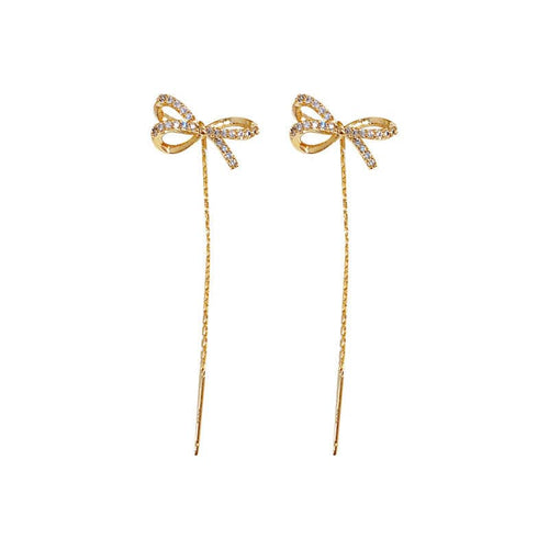 Elegantes pendientes largos con borlas y lazo - Oro