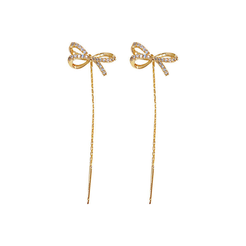 Elegant Bowknot Long Tassel Earrings