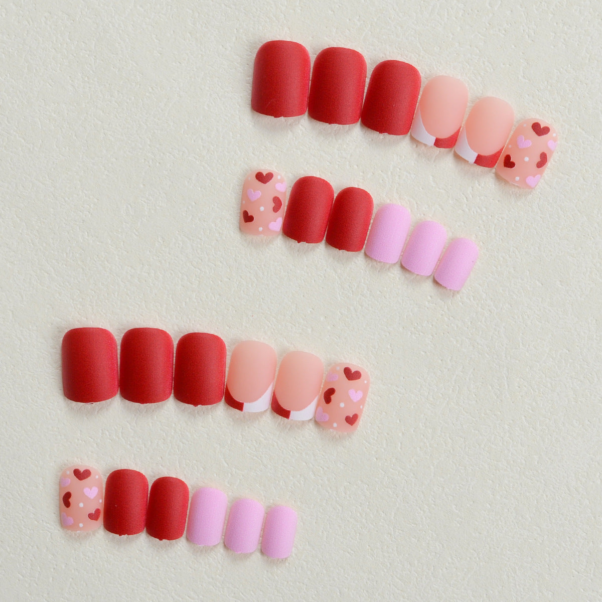 Europe and the United States wear nails Valentine's Day series wear nail art red and white color-blocked French pink small heart fake nail nails