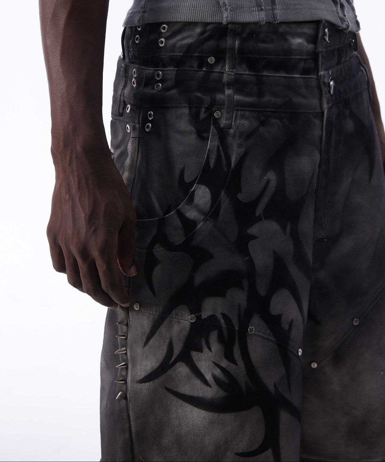 Washed Graffiti Dirty-Dye Denim Jort
