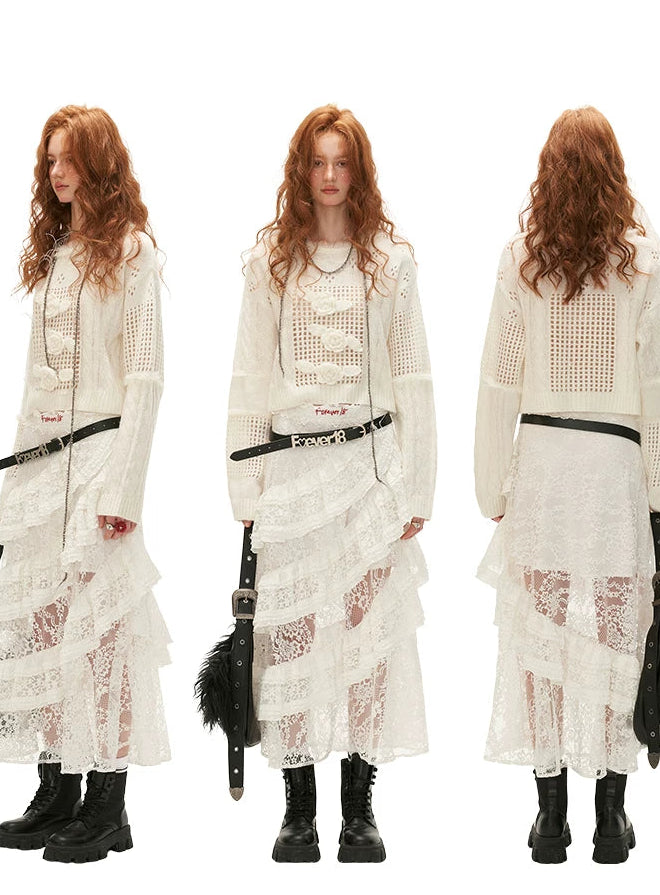 Rose Design Short Knit Sweater