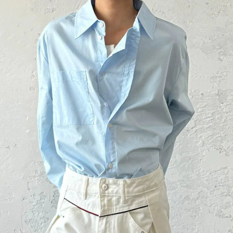 Minimalist Design Double Placket Layered Button Long Sleeve Shirt