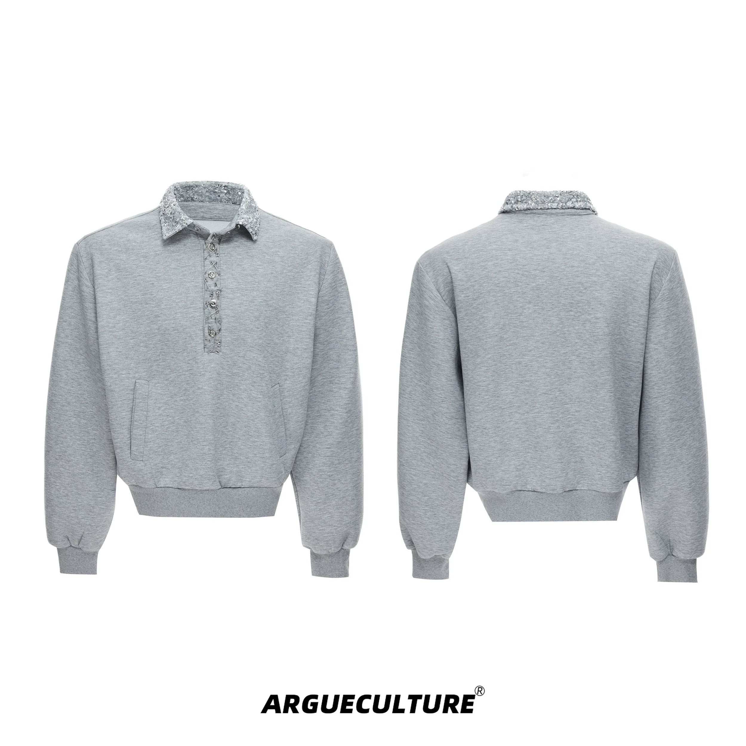 Sequin Pin Long Sleeve Polo Shirt