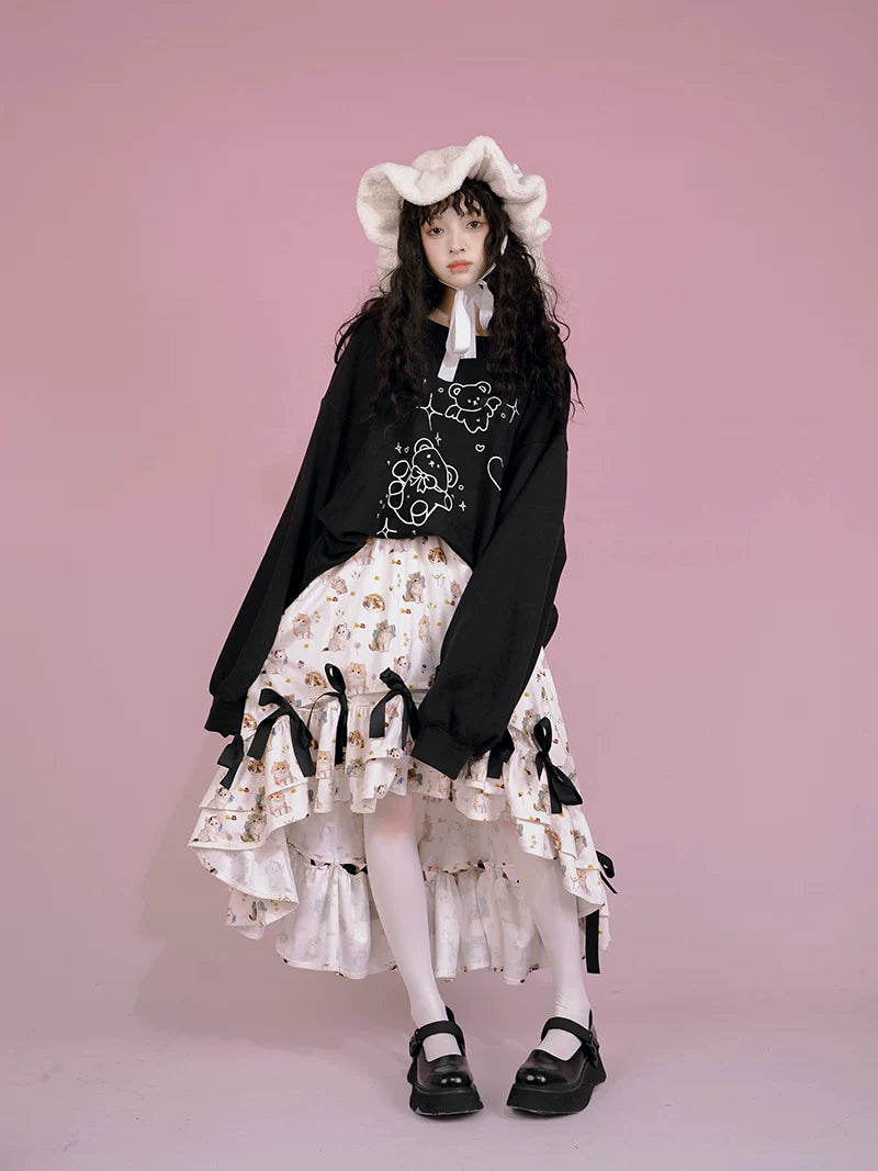 Irregular Bow Elastic Waist Long Skirt