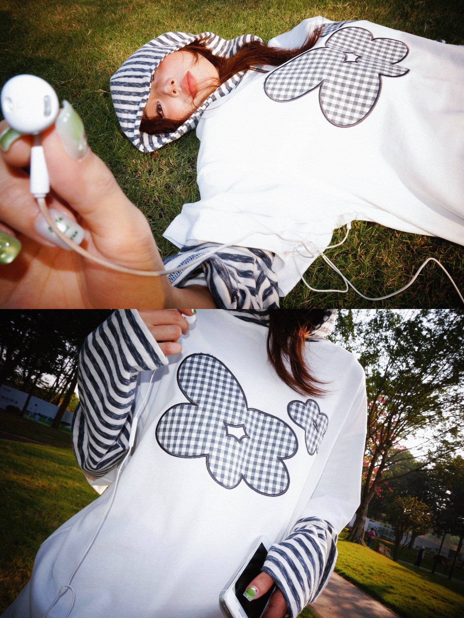 Flower Graphic Layered-Look Hoodie