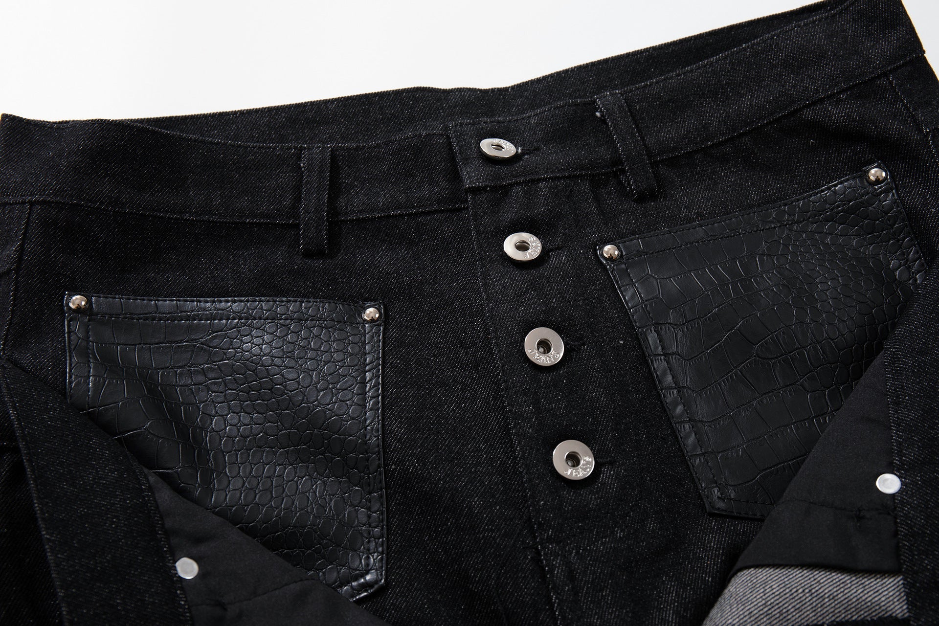 Leather Patchwork Denim Jacket & Leather Patchwork Wide Leg Denim Jeans Setup