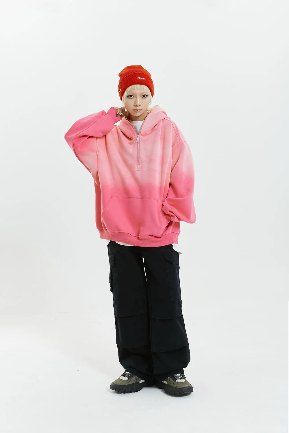 Gradient Half Zip Oversize Hoodie