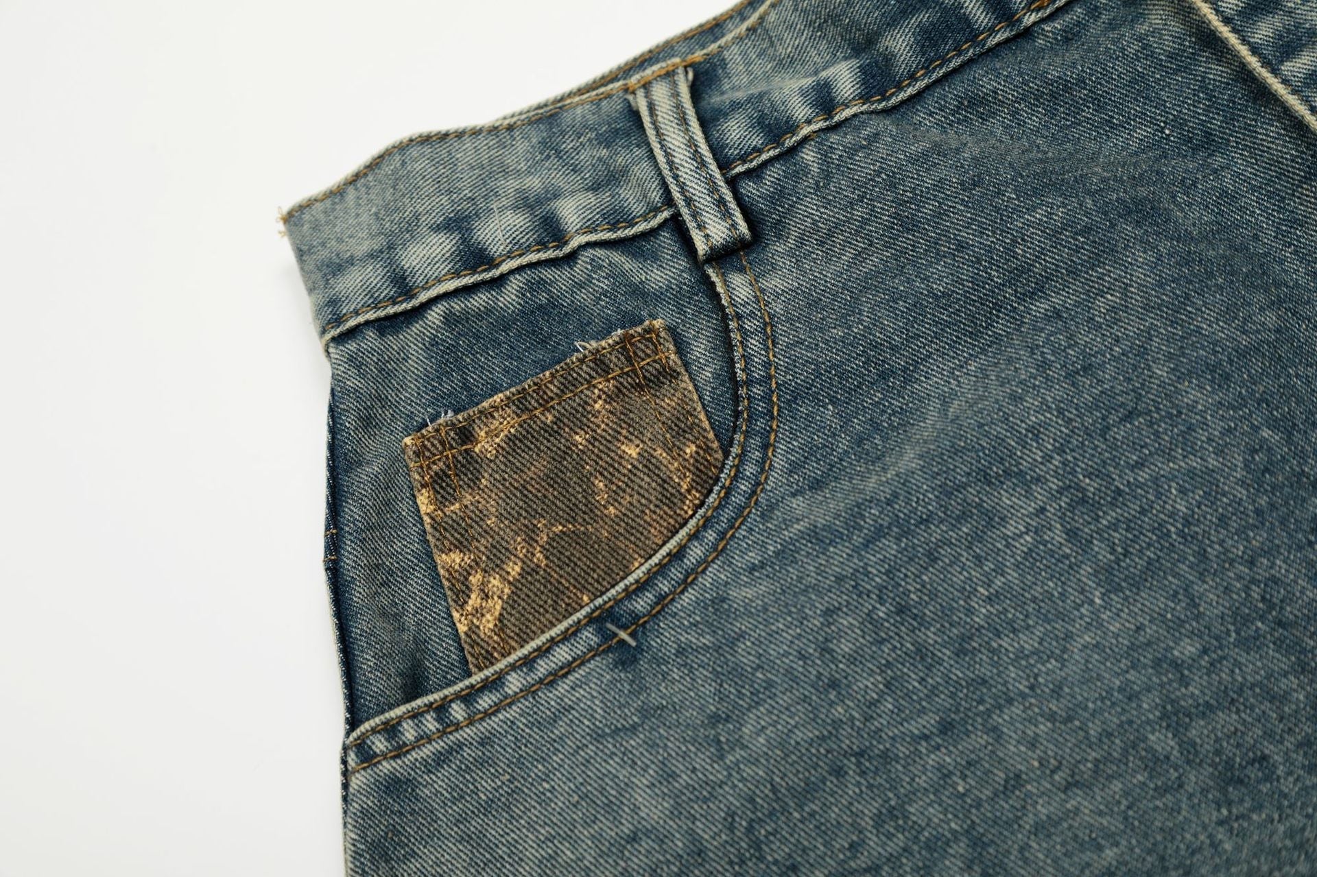 Washed Leopard Panel Curved Denim Jeans