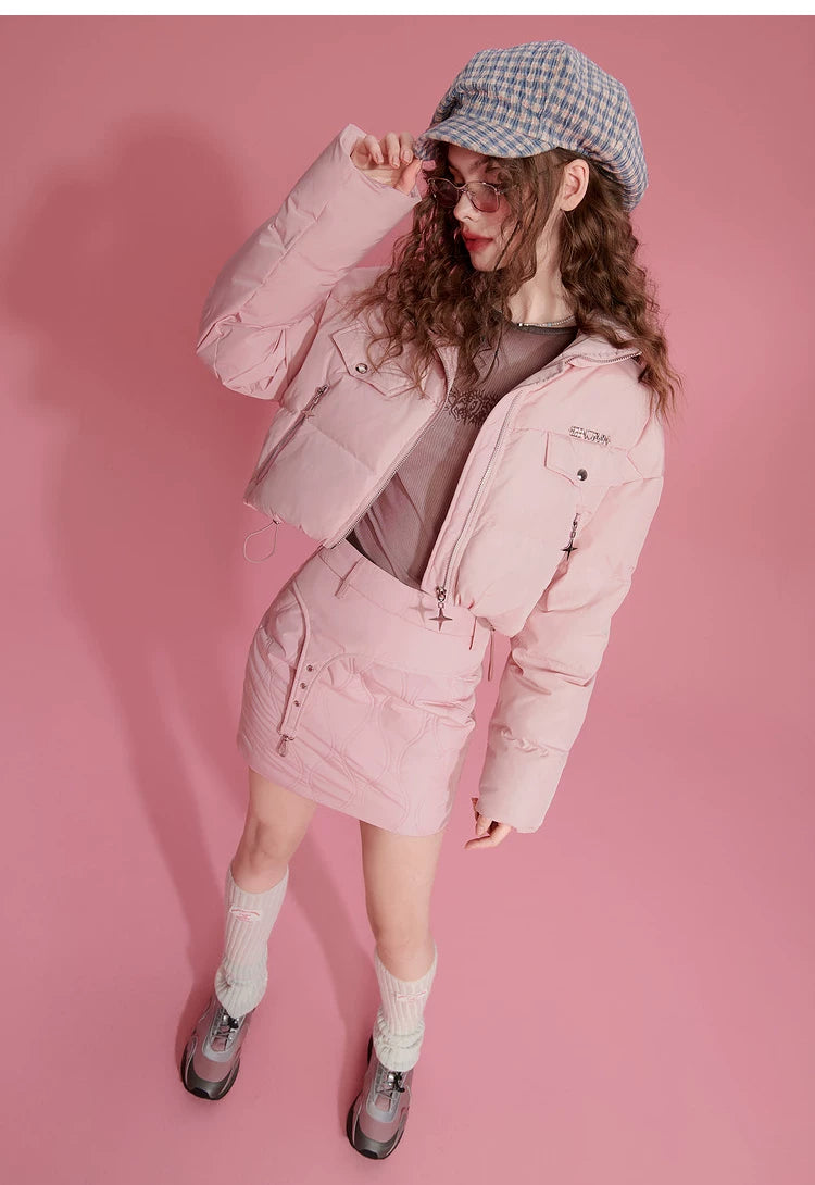Ensemble veste courte légère en duvet de canard blanc et jupe