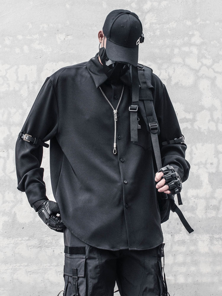 Metal Buckle Functional Long Sleeve Shirt