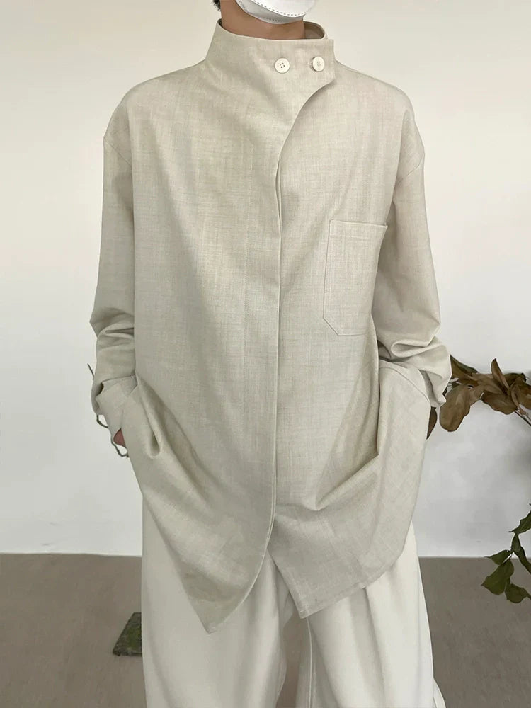 Minimalist French Standing-Collar Long Sleeve Shirt