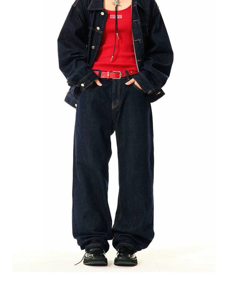 Button Oversize Denim Jacket & Wide Leg Denim Jeans Setup