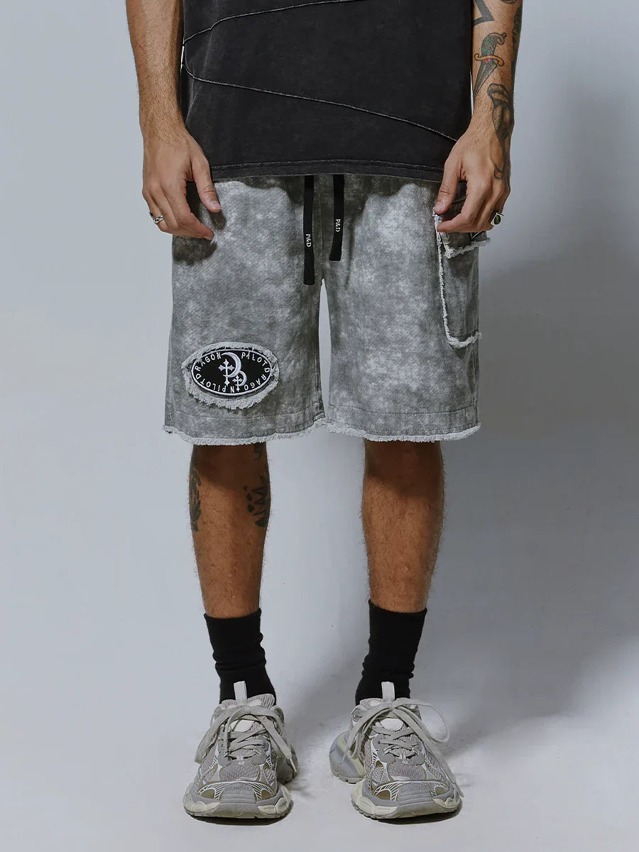 Embroidery Patch Wide Leg Cargo Short