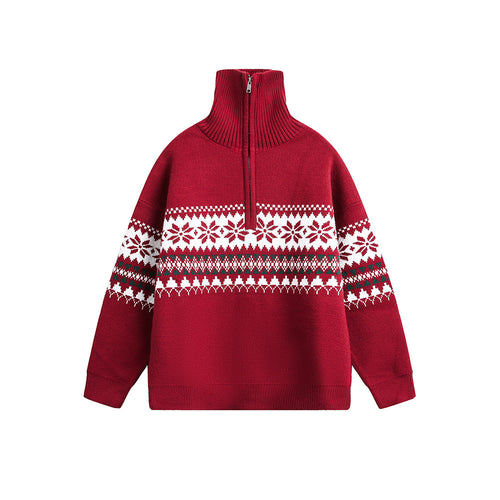 Suéter de Tricô de Natal com Zíper pela Metade - M / vermelho