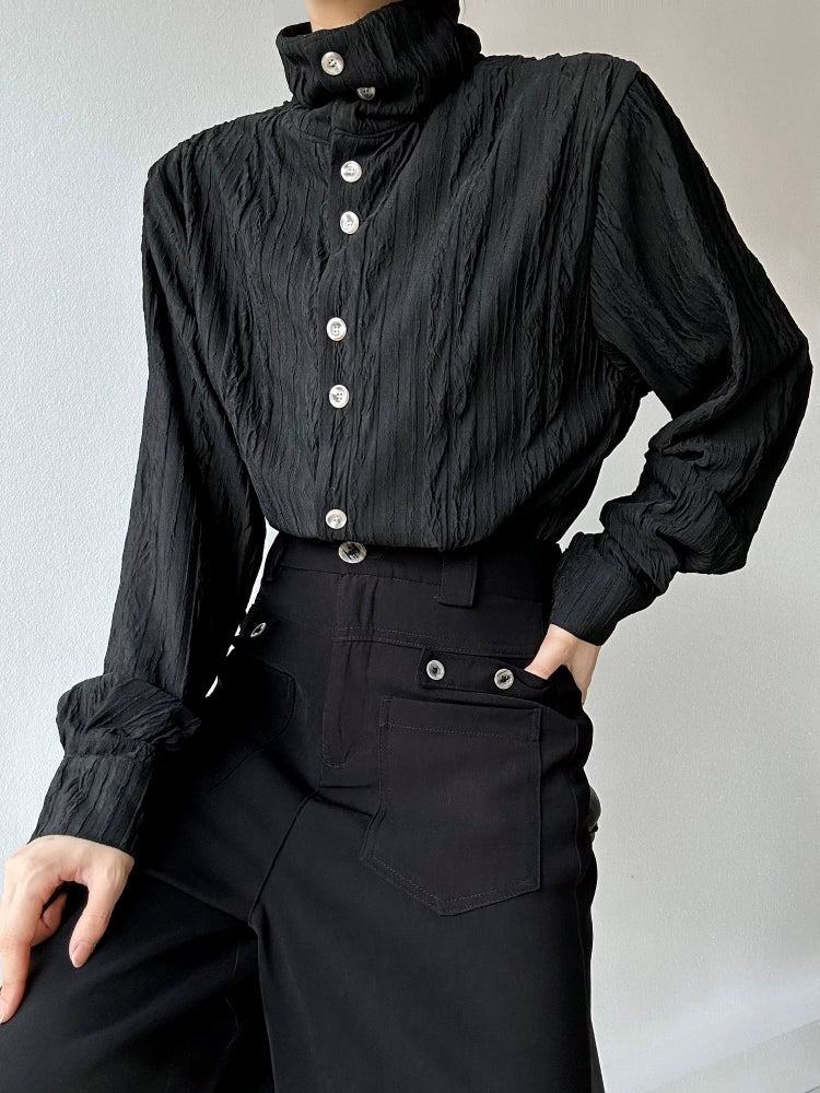 Wave Design Stand Neck Long Sleeve Shirt