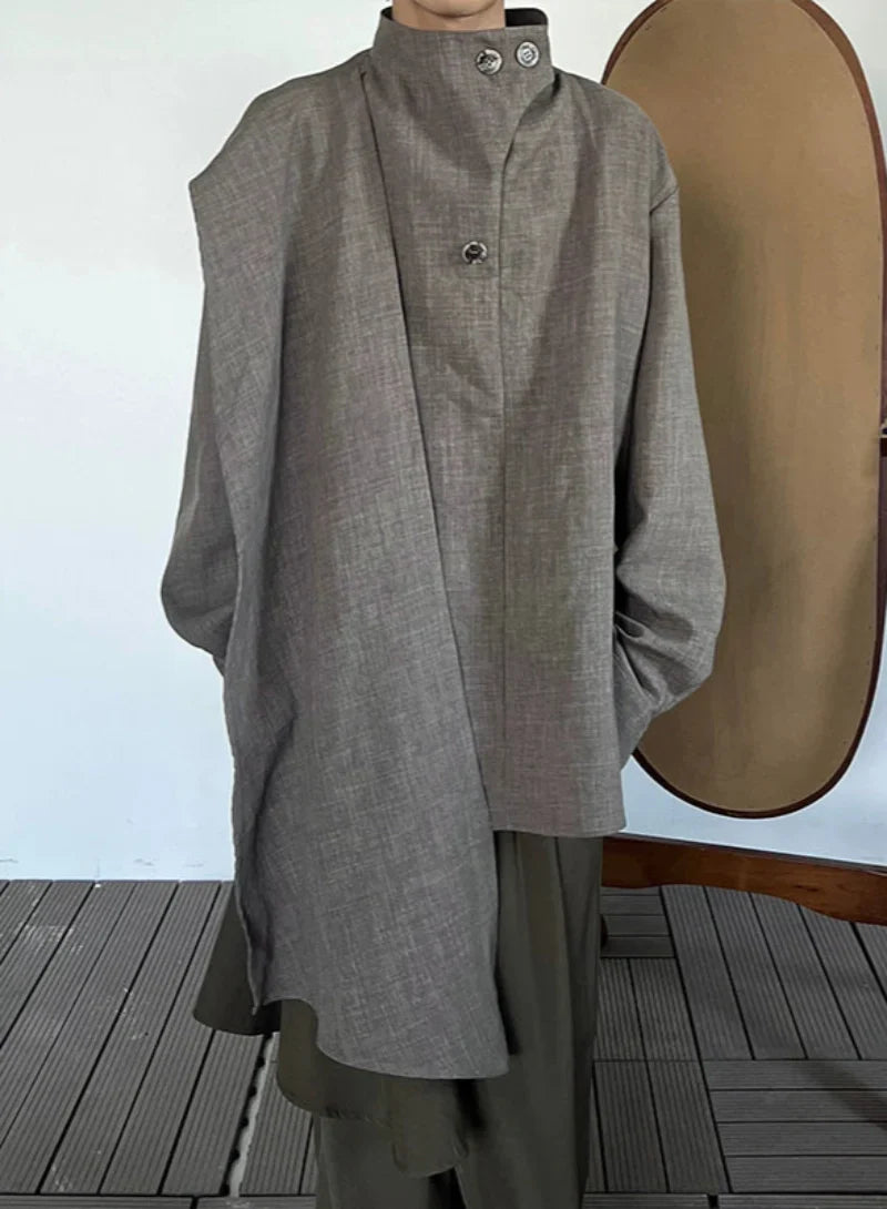 Stand Neck Scarf-Tie Long Sleeve Shirt