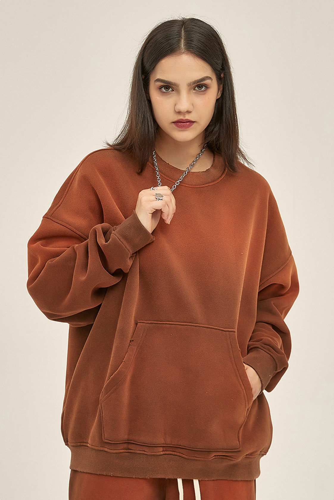 Fleece Lining Spray-dye Damage Oversize Sweatshirt