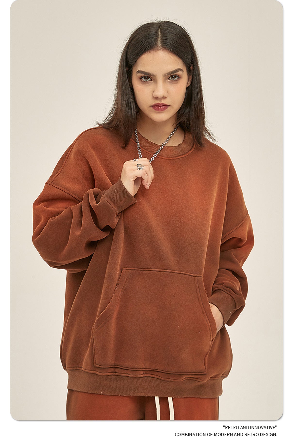 Fleece Lining Spray-dye Damage Oversize Sweatshirt