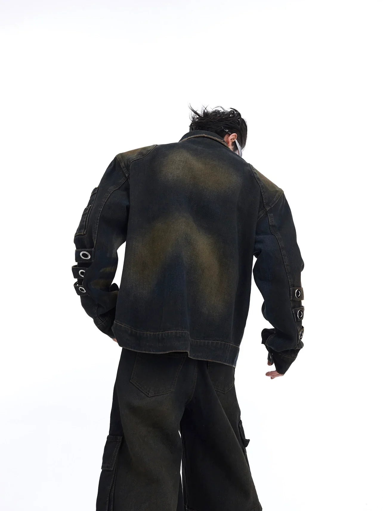 Zipper Wash Denim Jacket & Large Pocket Workwear Denim Jeans Setup