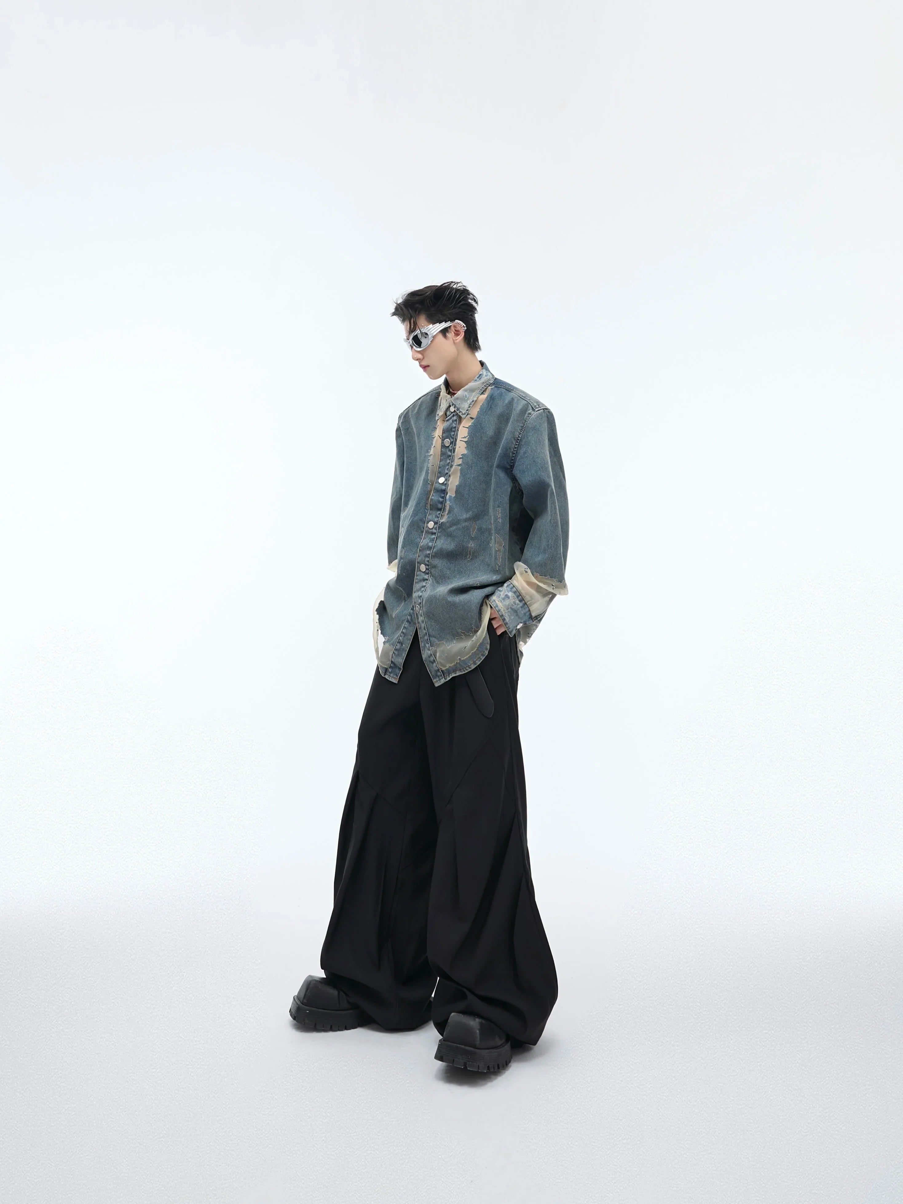 Oversize Damage Sheer Denim Shirt
