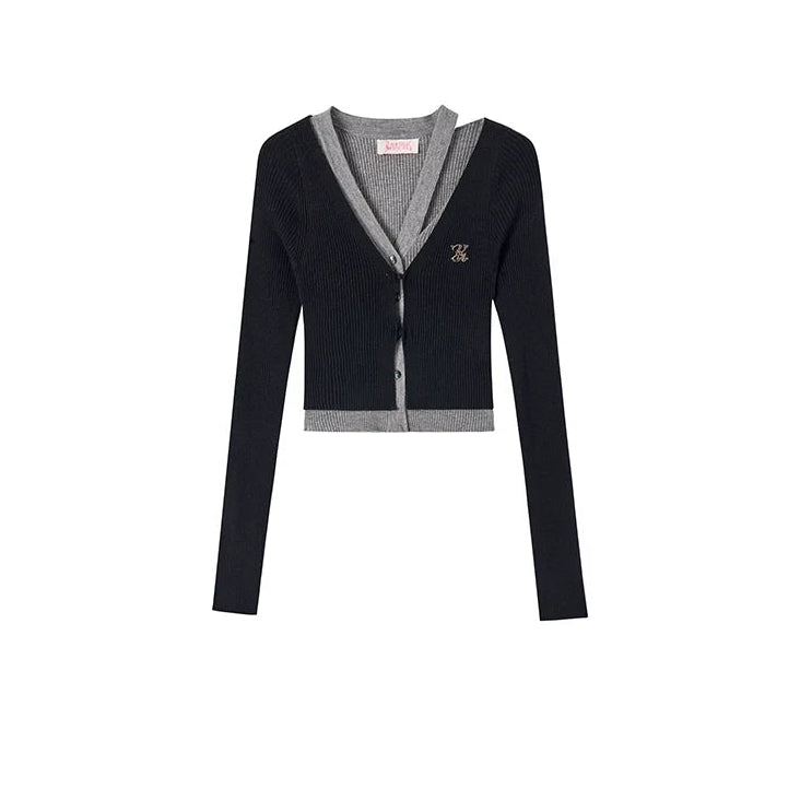 Fake Layered Long Sleeve Knit Cardigan