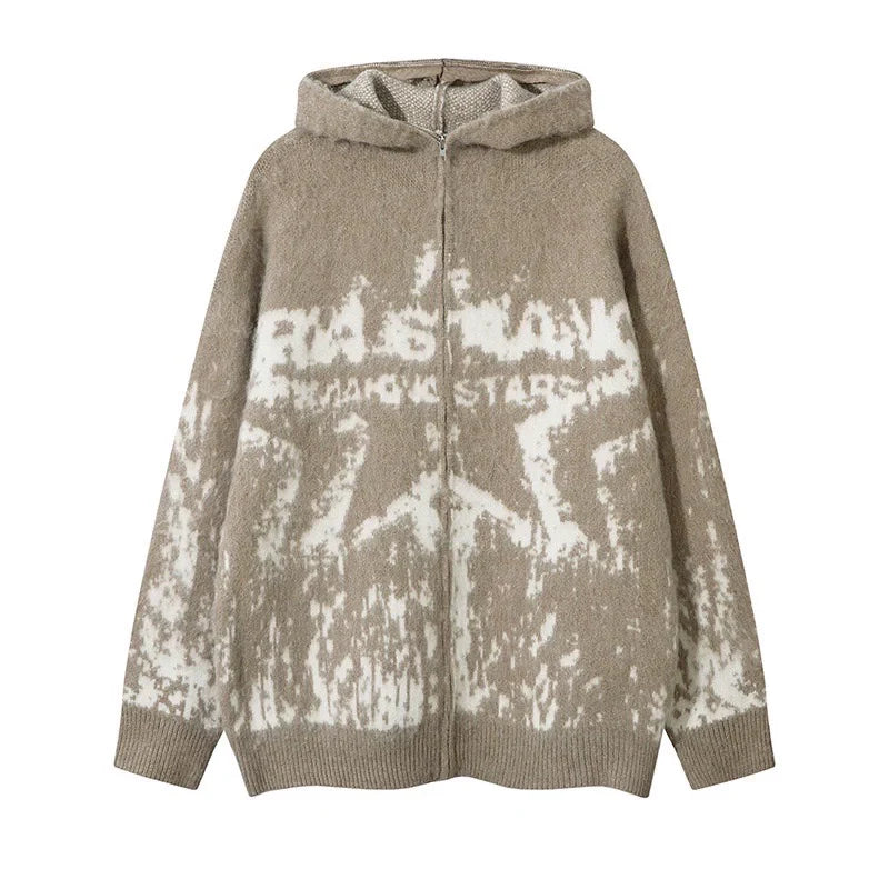 Oversize-Strickjacke mit Kapuze und Zottel
