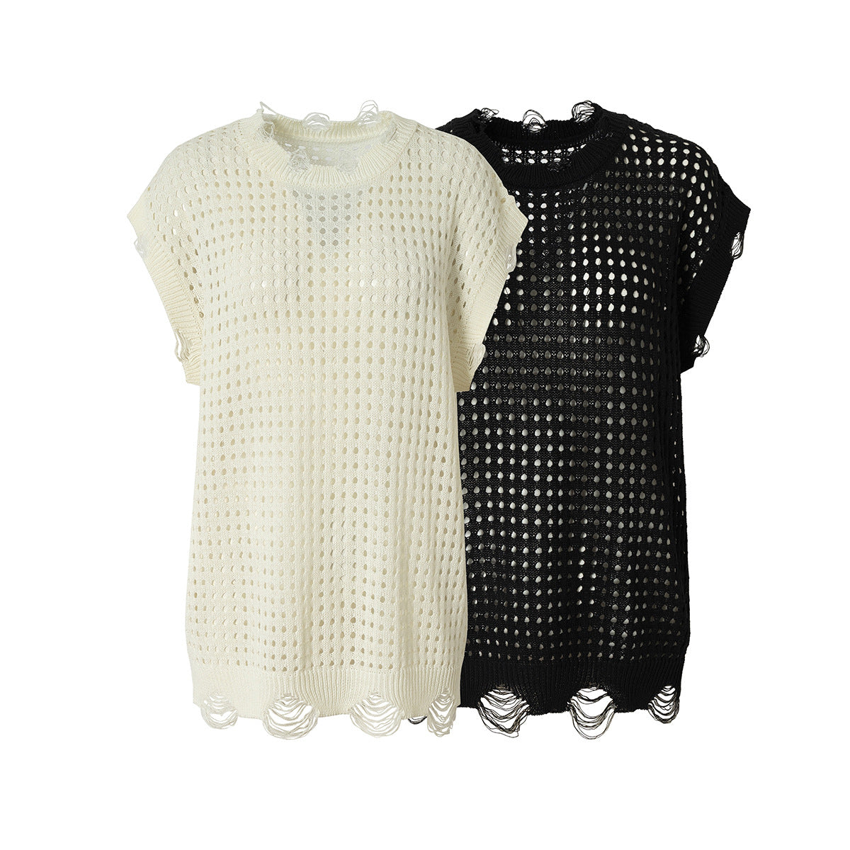 Mesh Damage Design Knit Vest
