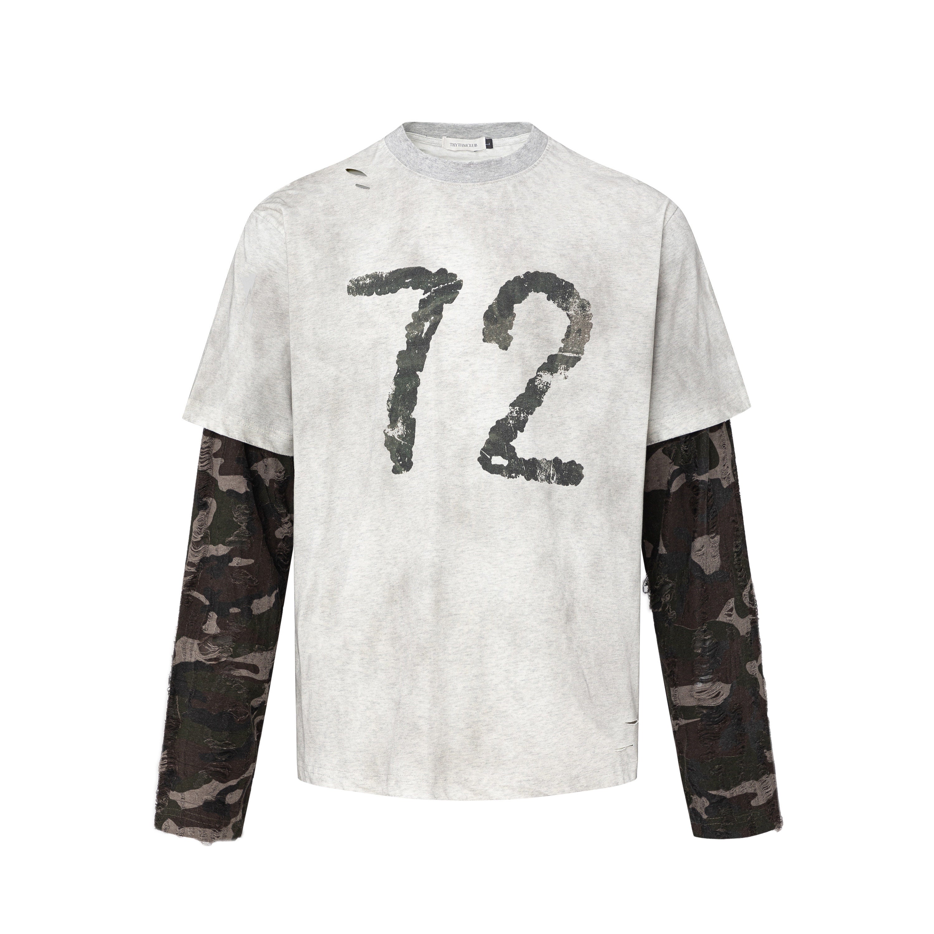 Camouflage Fake Layered Damage Long Sleeve T-Shirt