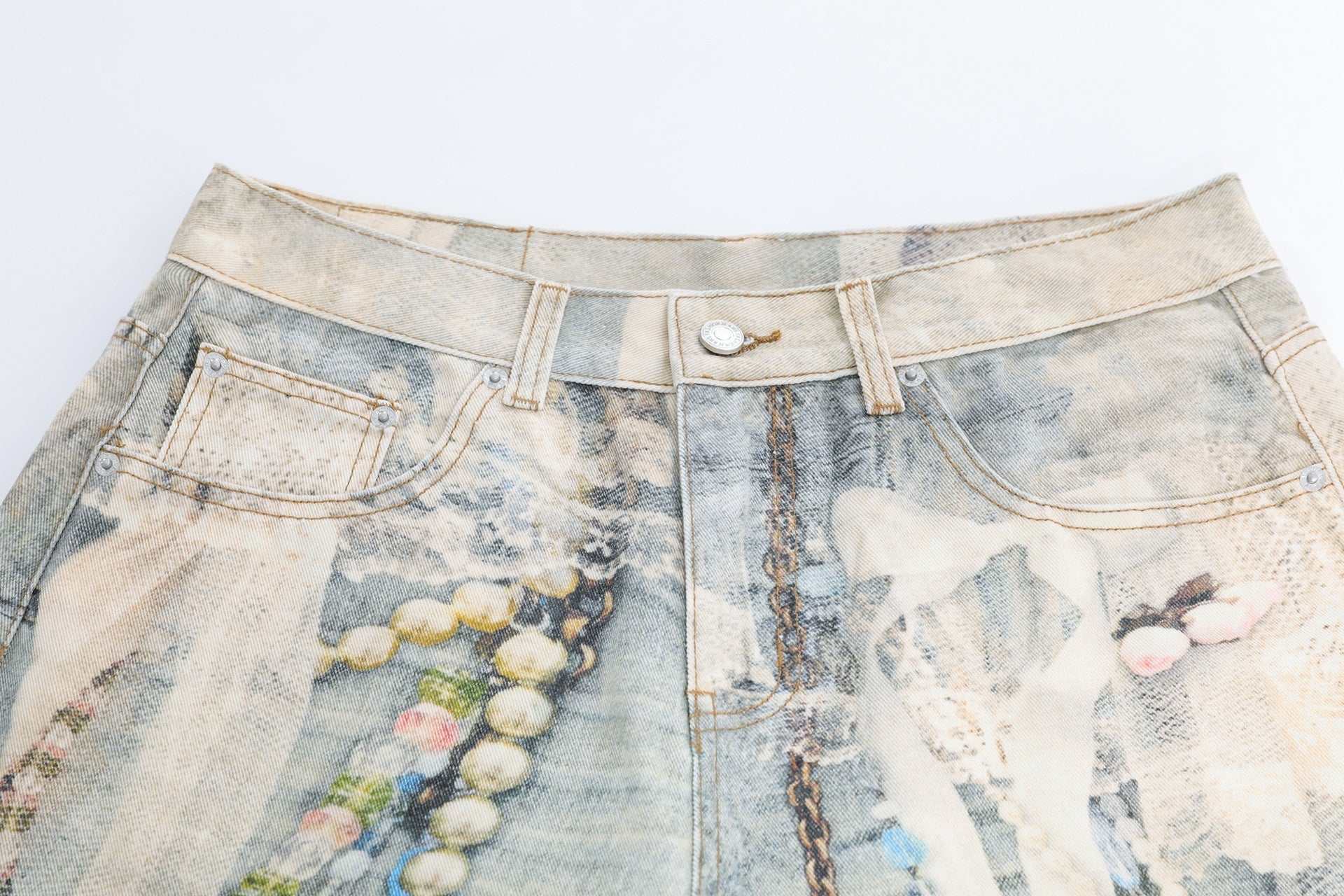 Paint Graphic Print Denim Jort