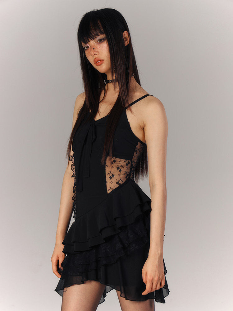 Lace Asymmetrical Layered Fitted Dress