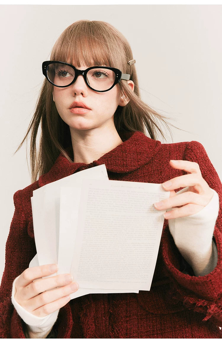 Round Collar Tweed Jacket & A-Line Tweed Skirt Setup