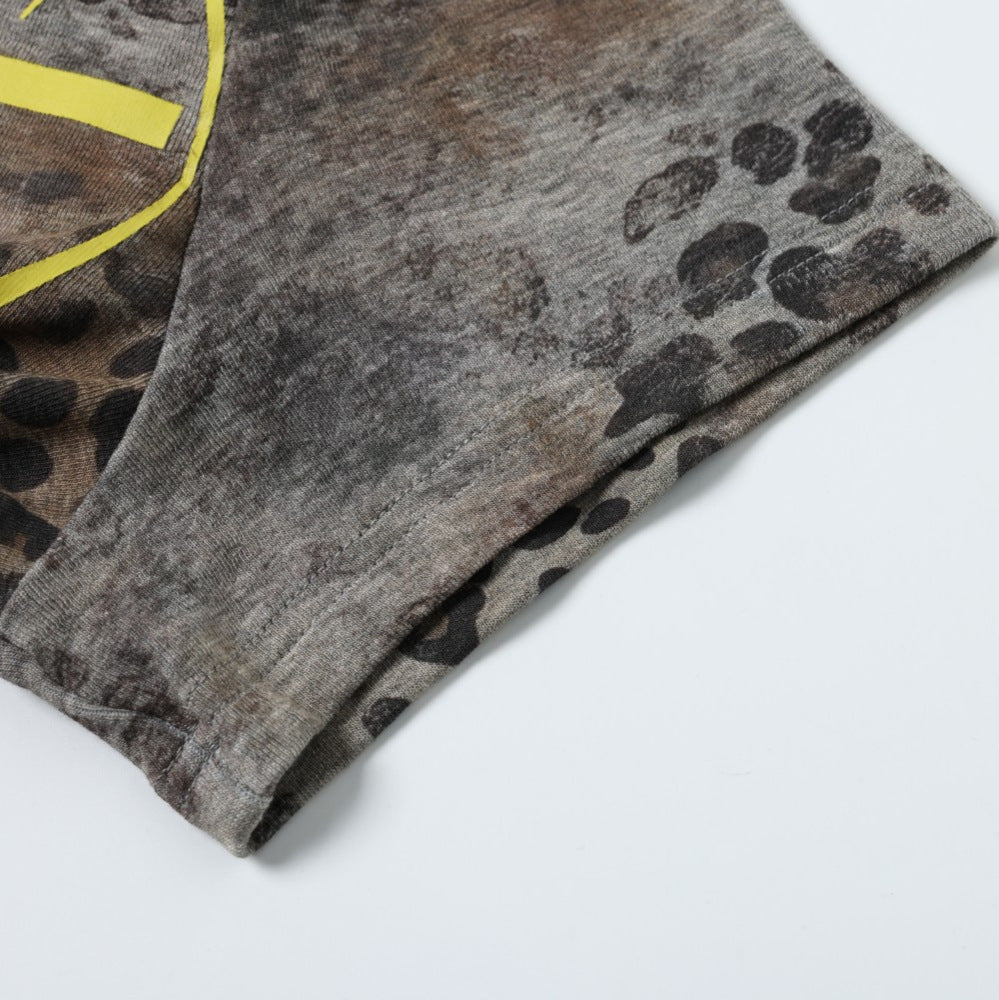 Leopard Letter Print Button Placket Short Sleeve T-Shirt