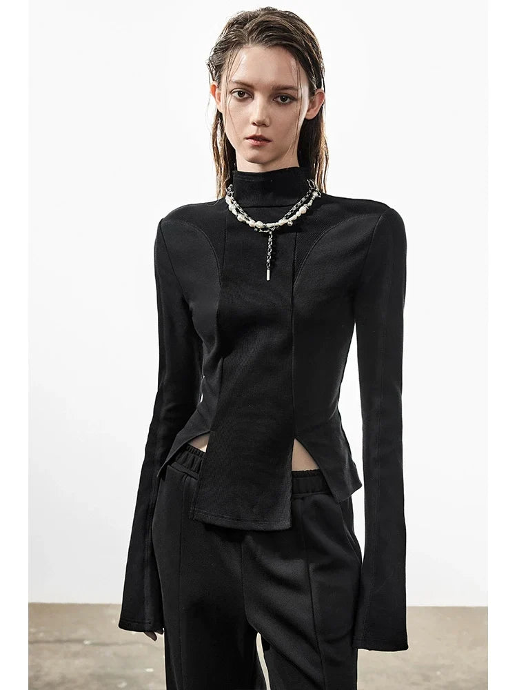 Pull en maille à col montant fendue