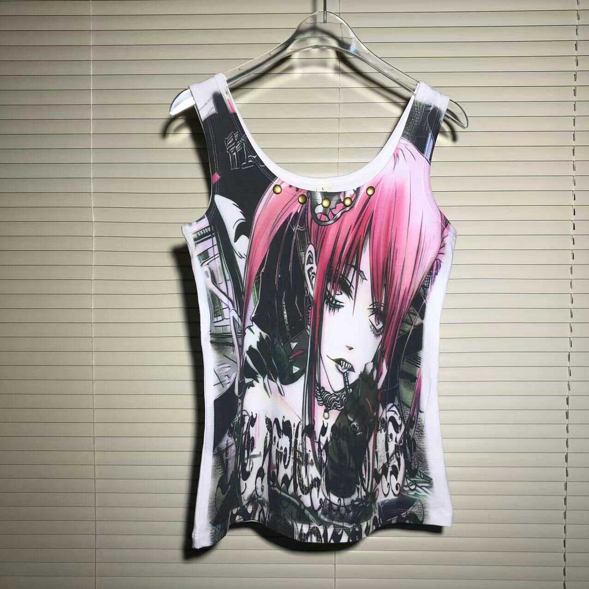 Punk Style 2d Girl Print Rivet Remake Tank Top