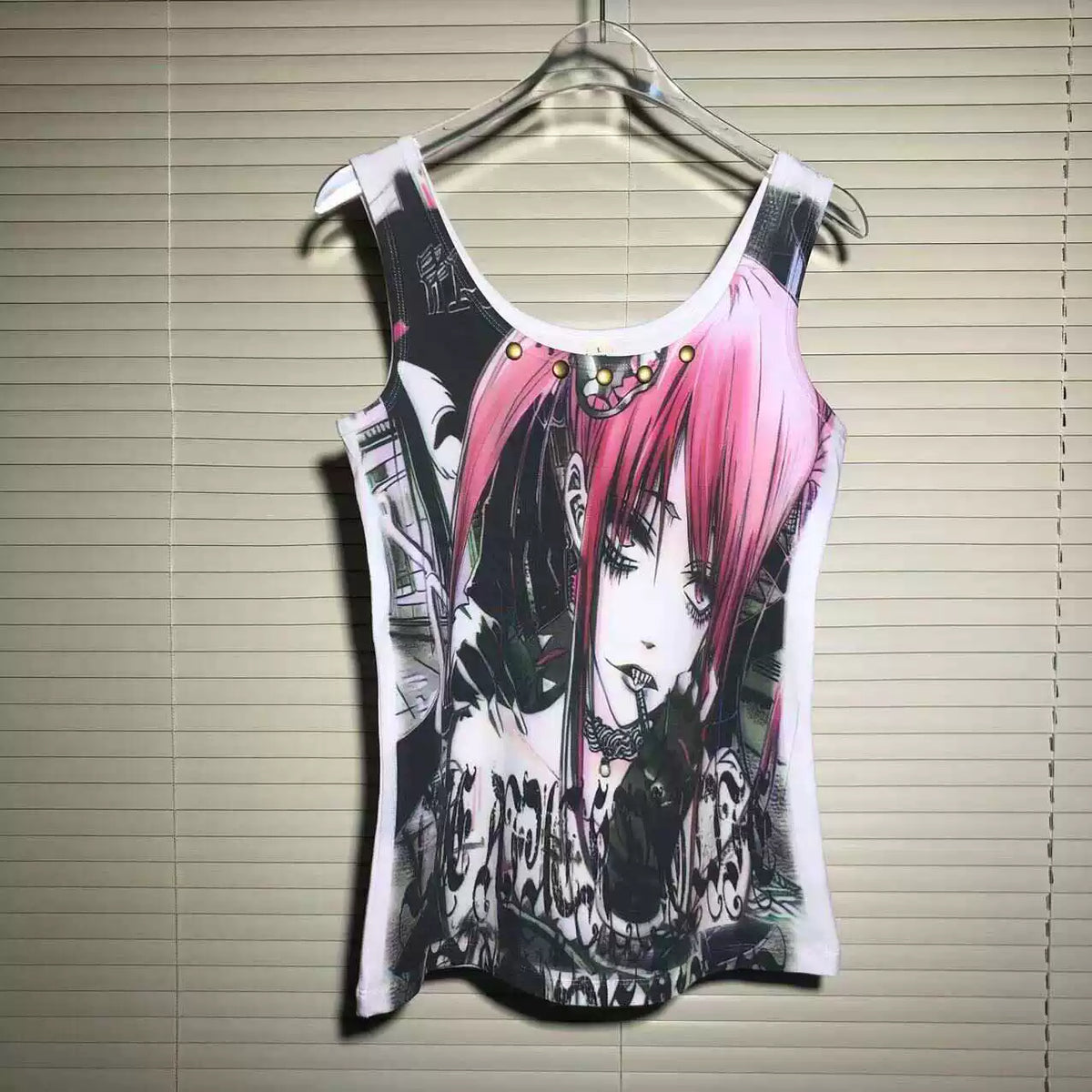 Punk Style 2d Girl Print Rivet Remake Tank Top