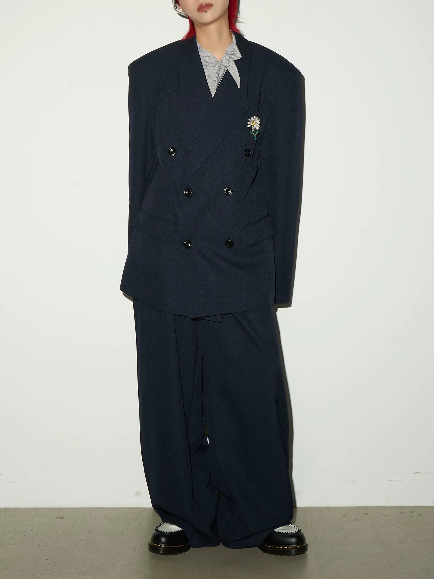 Daisy Brooch Double-Breasted Tailored Jacket & Straight Trousers Setup
