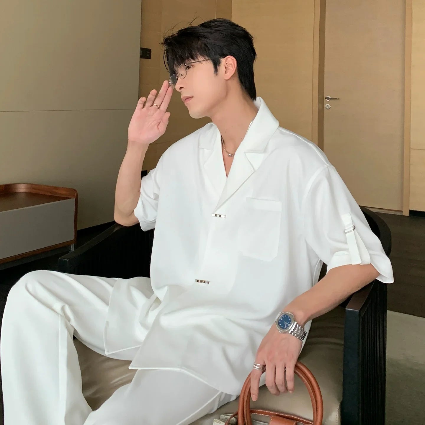 Wrinkle-Free Cuban Collar Short Sleeve Shirt