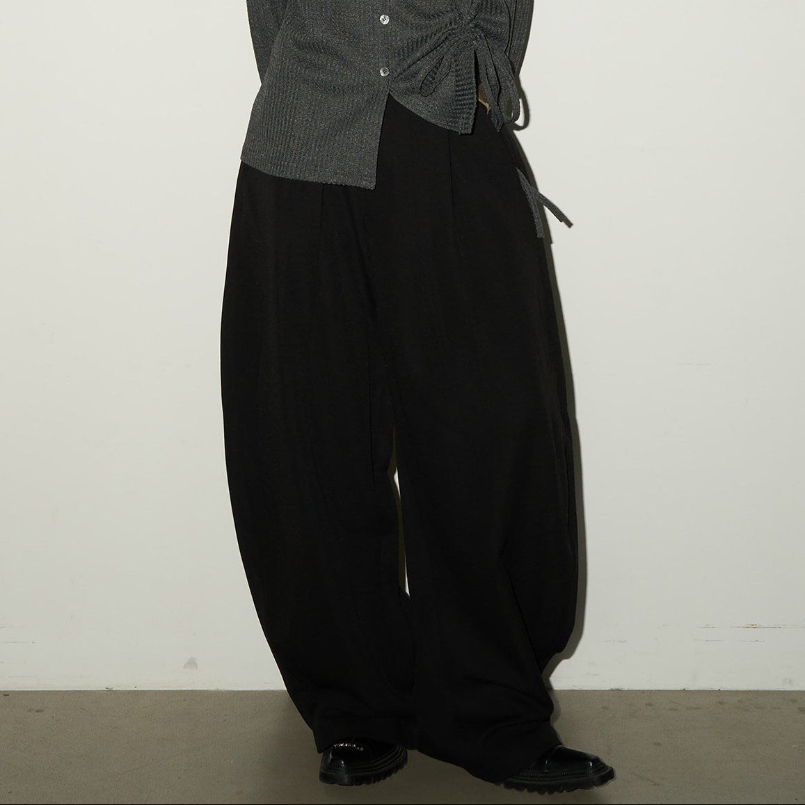 Pleats Elastic Waist Wide Leg Trousers