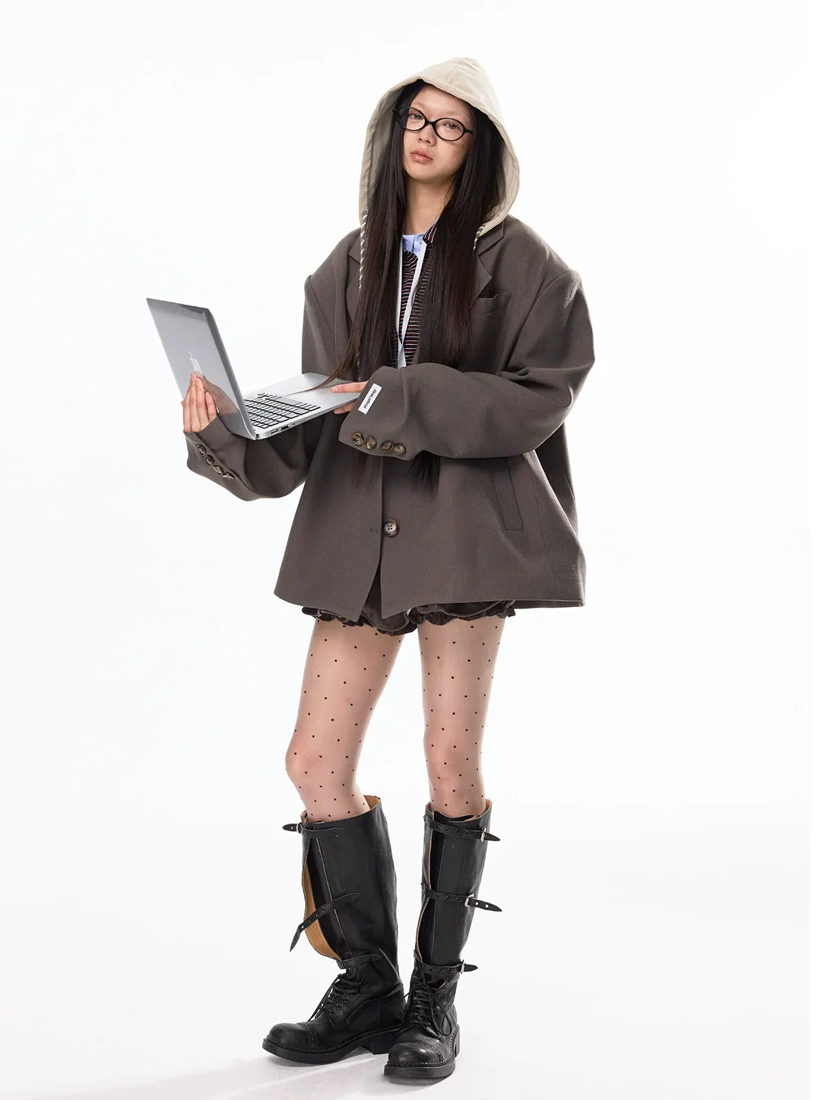 Oversize Detachable-Hood Tailored Jacket