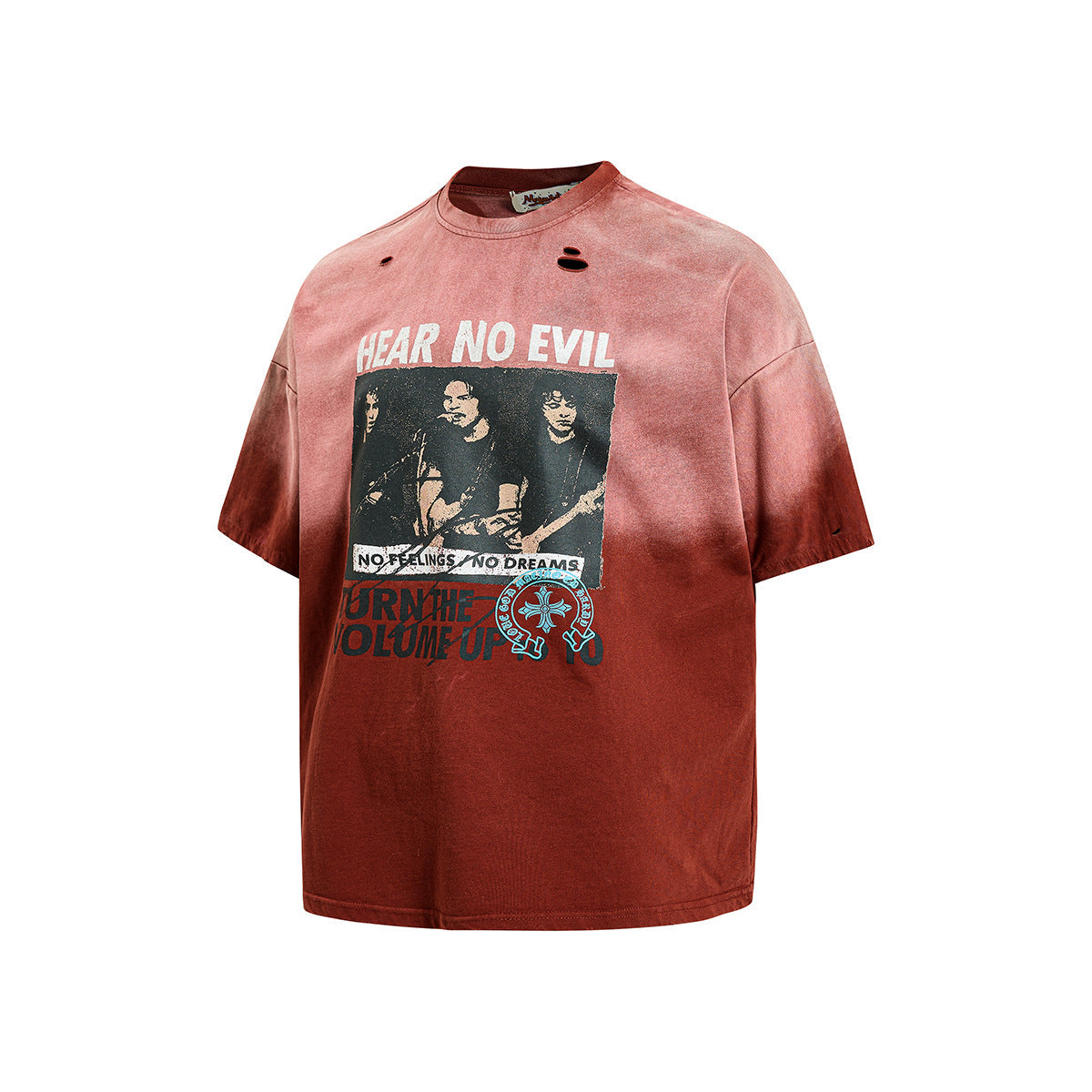 Washed Damage Portrait Print Short Sleeve T-Shirt