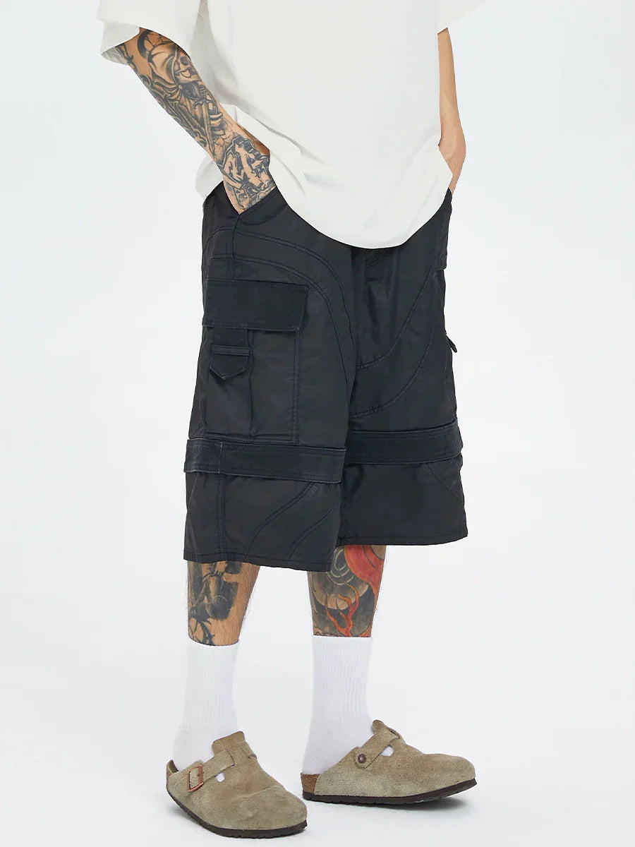 Wax-Coated Multi-Pocket Short Cargo Shorts