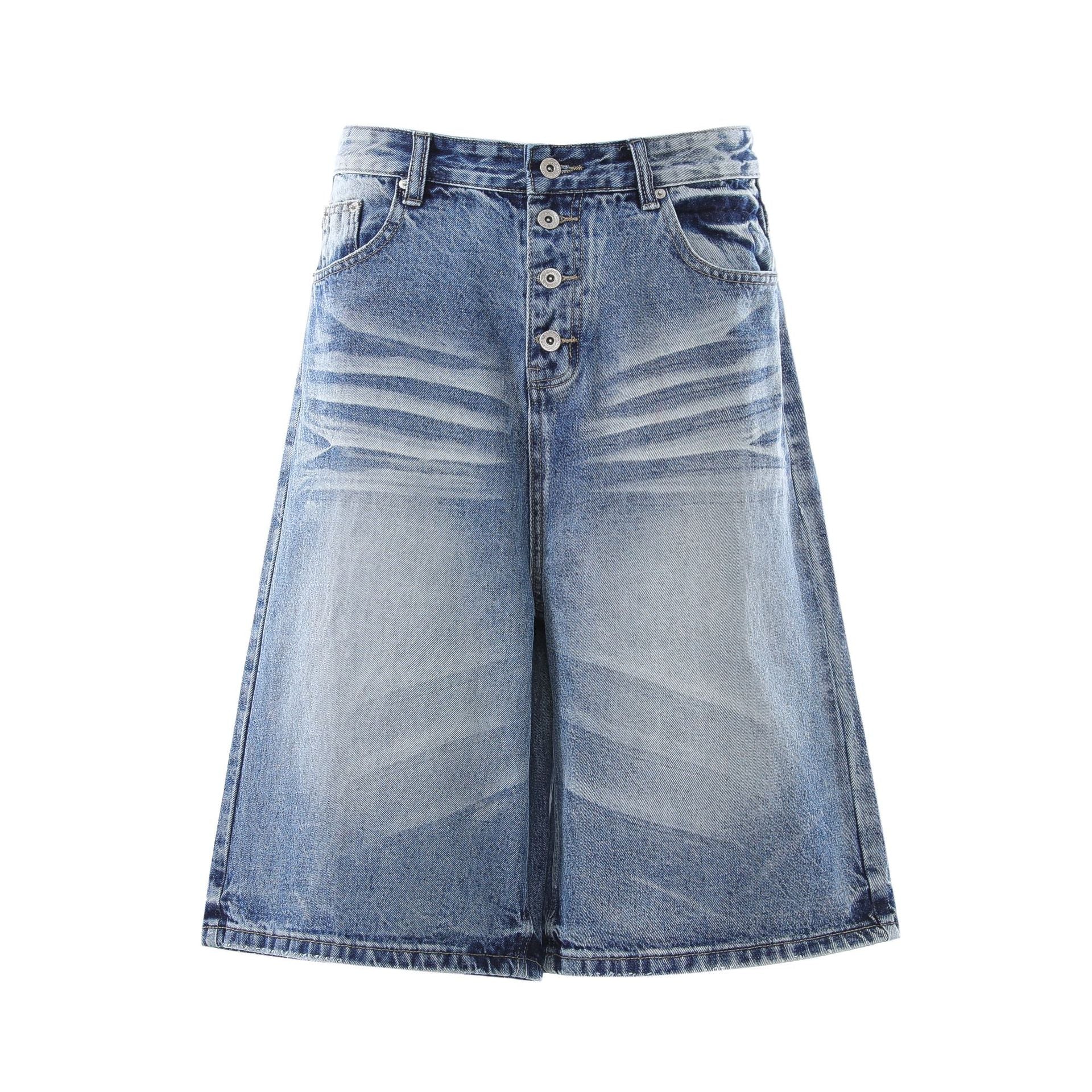 Washed Whisker Wide Leg Curved Jort