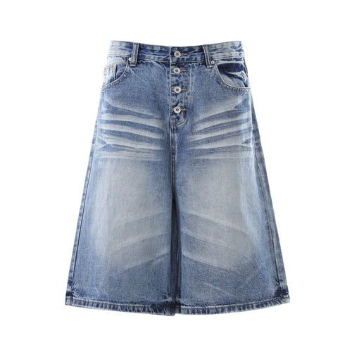 Washed Whisker Wide Leg Curved Jort - Blue / S